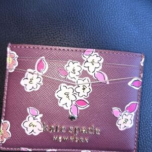 Kate Spade Purple Card Holder with Pink and White Floral Design